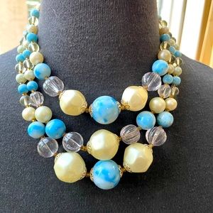 Vintage Japan Three - Strand Faux Pearl and Plastic Bead Choker